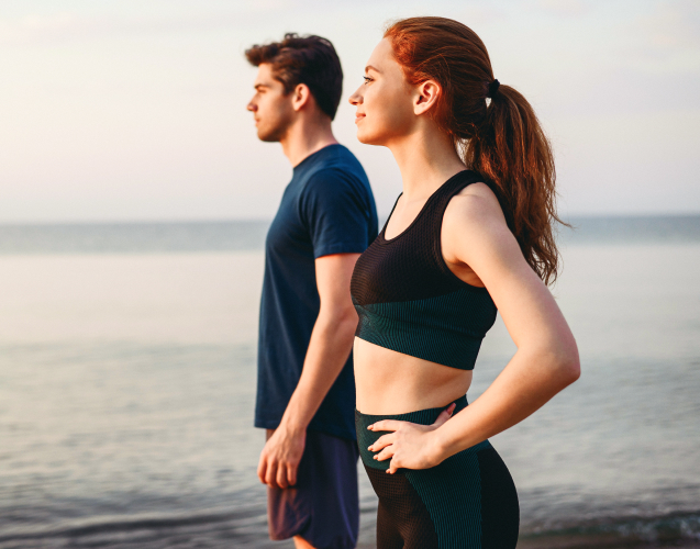 A man and a woman in sportswear